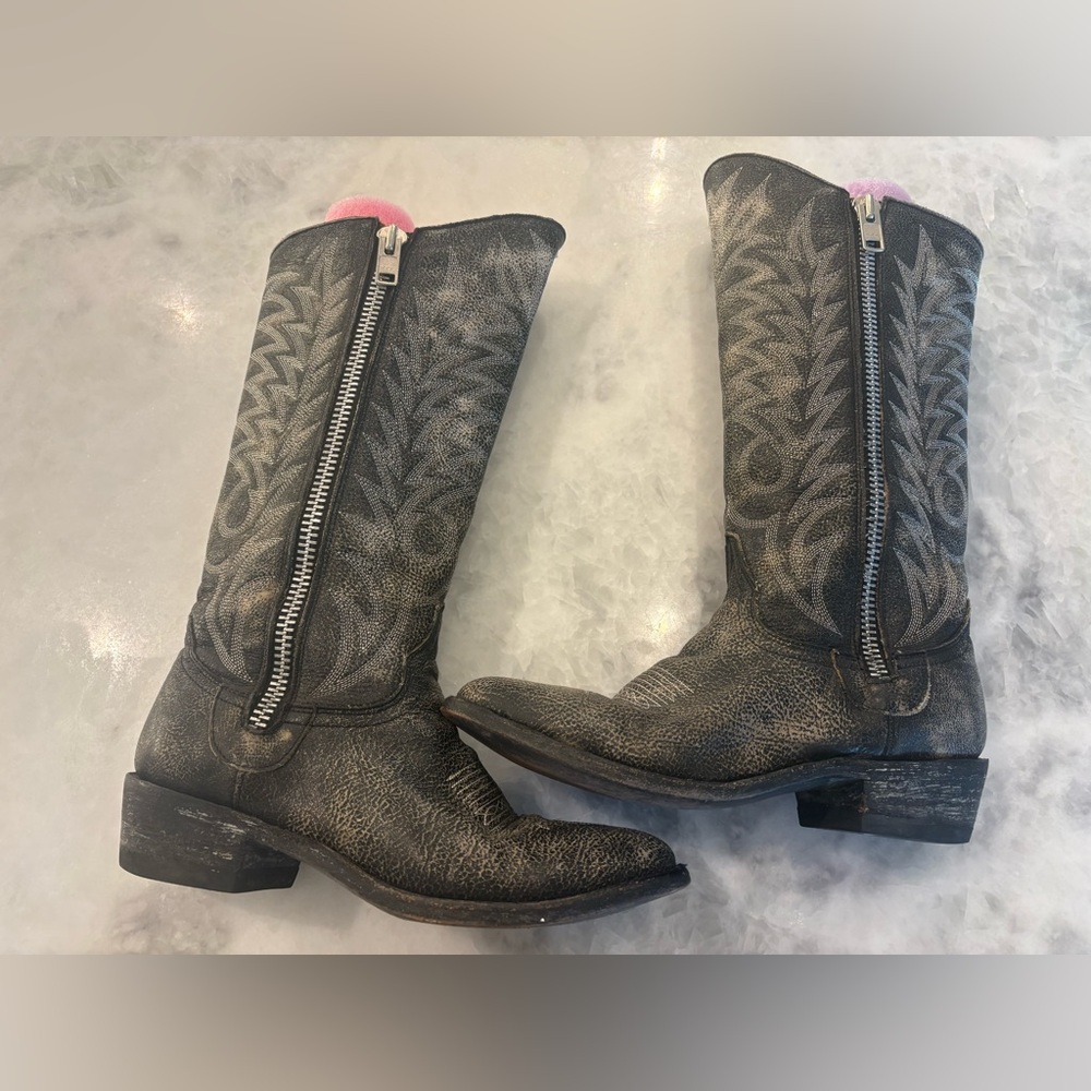 Old Gringo Distressed Black Western Zip Boots Size 7 - Picture 10 of 12
